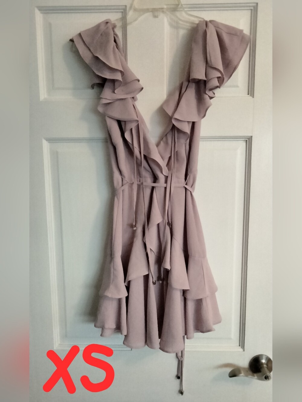 Selfie Leslie Dusty Mauve Ruffled V-Neck Mini Dress